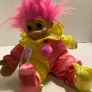 Russ Troll Clown Jester Pink Yellow 10” stuffed
